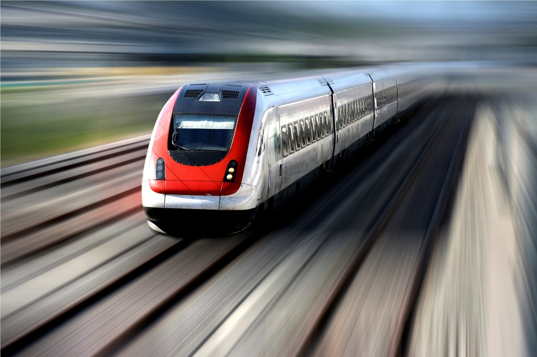 Passenger train on railway tracks